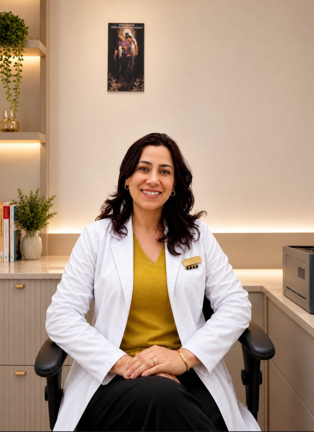 Dra. Marigreisy Afre, oncologista clínica, em seu consultório em Curitiba